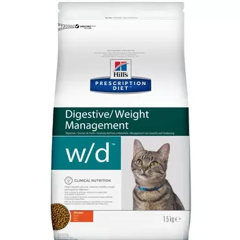 Hill's Prescription Diet w/d Digestive/Weight Management сухой корм для кошек, с курицей, 1,5кг