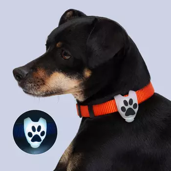 HiPet Маячок светящийся силиконовый на ошейник Лапка, длина 7,7 см, диаметр 2,7 см, ширина 2 см, белый