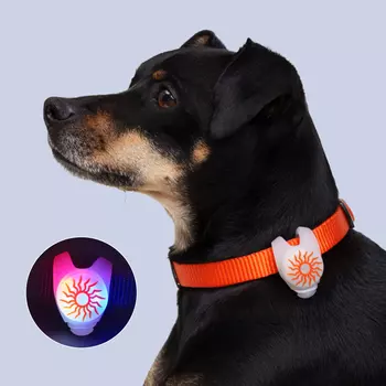 HiPet Маячок светящийся силиконовый на ошейник Солнце, длина 7,7 см, диаметр 2,7 см, ширина 2 см, белый
