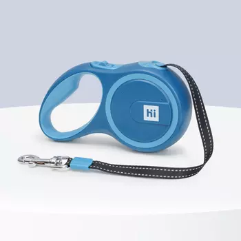 HiPet Рулетка для собак мелких и средних пород со светоотражающей лентой, S, до 15 кг, ремень 3 м, синяя