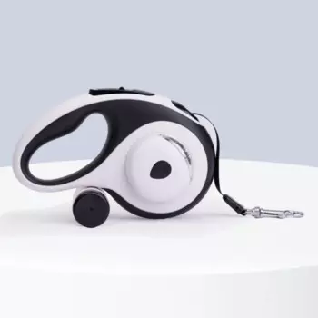 HiPet Рулетка для собак с Led фонарем и диспенсером, до 30 кг, ремень 5 м, черно-белый