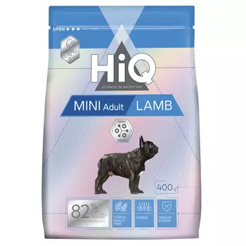 HIQ Сухой корм для взрослых собак мелких пород, с ягненком, 400г