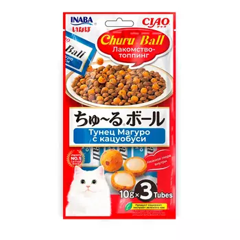 INABA CIAO Лакомство-топпинг Тунец Магуро с кацуобуси для кошек, 3х10 гр.