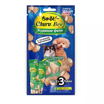 INABA CIAO Лакомство Запеченные трубочки Куриное филе для здоровья ЖКТ у собак, 3x10 гр.