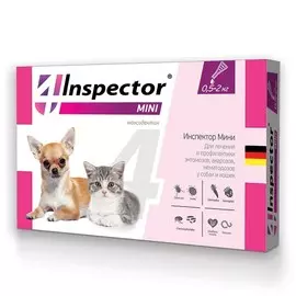 Inspector Инспектор мини Капли на холку для кошек и собак весом от 0,5 до 2 кг от блох, клещей и гельминтов, 1 пипетка