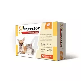 Inspector Quadro Tabs Таблетки для кошек и собак 0,5 -2 кг от клещей, блох, гельминтов, 4 таблетки