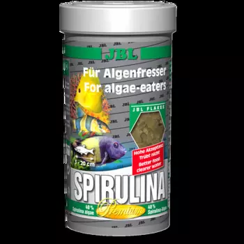 JBL Spirulina Основной корм премиум для растительноядных аквариумных рыб,хлопья, 250мл (40г)