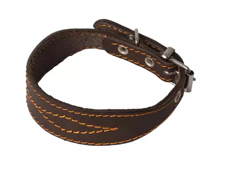 Каскад Ошейник кожаный для собак, обхват шеи 32-41 см, ширина 3 см, коричневый