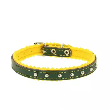 Каскад Ошейник для собак кожаный с украшением на синтепоне с бубенчиками 10мм*28см зеленый