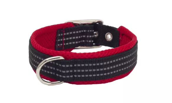 Каскад Ошейник для собак средних пород нейлоновый с мягкой подкладкой, красный 39-45x2,5 см