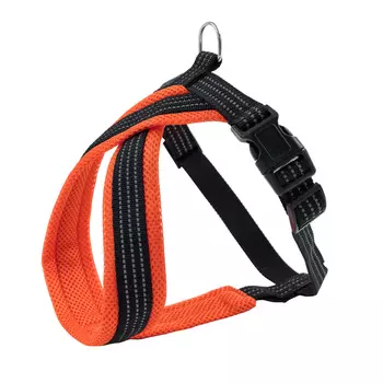 Каскад Шлейка нейлоновая Х-образная с мягкой подкладкой для собак, объем шеи 50 см, объем груди 60-70 см, ширина 25 мм, оранжевая