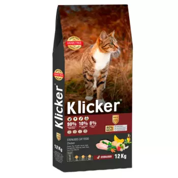 KLICKER Sterilised Сухой корм для стерилизованных кошек и кастрированных котов, c курицей, 12 кг