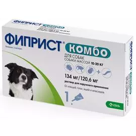 KRKA Фиприст капли на холку для собак весом от 10 до 20 кг от блох и клещей, 1 пипетка, 1,34 мл