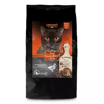 Leonardo Сухой полнорационный корм суперпремиум класса для взрослых кошек старше года Эдалт Комплит Утка 2кг