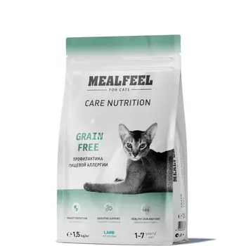 Mealfeel Care Nutrition Сухой корм беззерновой для взрослых кошек, сягненком, 1,5 кг