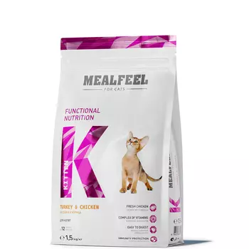 Mealfeel Functional Nutrition Kitten Сухой корм для котят до 12 месяцев, с индейкой и курицей, 1,5 кг