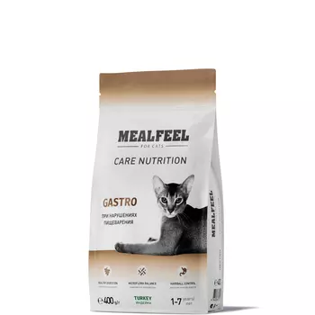 Mealfeel Mealfeel Care Nutrition Сухой корм для поддержания здоровьяпищеварительной системы взрослых кошек, с индейкой, 400 гр.