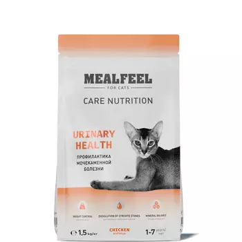 Mealfeel Mealfeel Care Nutrition Сухой корм для поддержания здоровьямочевыделительной системы взрослых кошек, с курицей, 1,5 кг