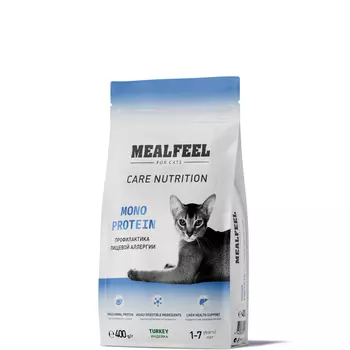 Mealfeel Mealfeel Care Nutrition Сухой корм полнорационный монопротеиновый длявзрослых кошек, с индейкой, 400 гр.