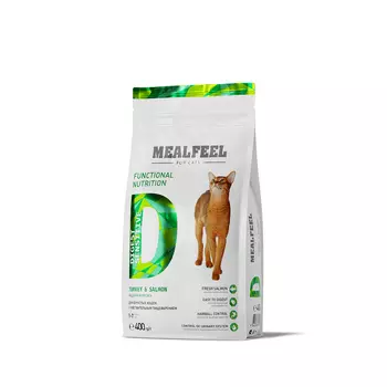 Mealfeel Functional Nutrition Digest Sensitive Сухой корм для кошек с чувствительным пищеварением в возрасте от 1 до 7 лет, с индейкой и лососем, 400 гр.