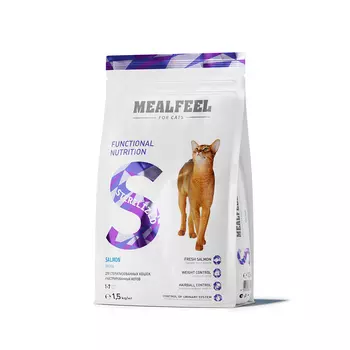 Mealfeel Functional Nutrition Sterilized Сухой корм для стерилизованных кошек и кастрированных котов в возрасте от 1 до 7 лет, с лососем, 1,5 кг