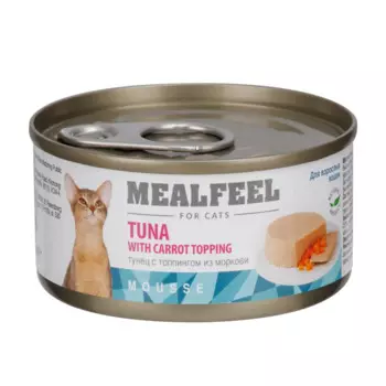 Mealfeel Влажный корм (консервы) для кошек, мусс из тунца с топпингом из моркови, 85 гр.