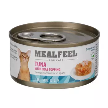 Mealfeel Влажный корм (консервы) для кошек, тунец с топпингом из мяса краба в желе, 85 гр.