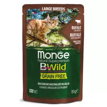 Monge Cat BWild GRAIN FREE пауч из мяса буйвола с овощами для кошеккрупных пород 85г