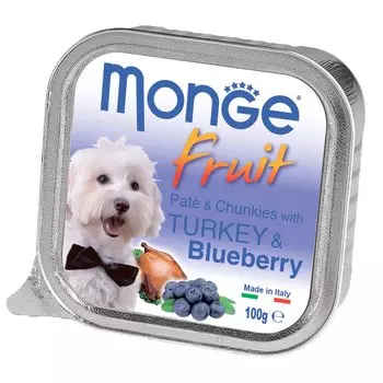 Monge Fruit консервы для собак, нежный паштет из индейки с черникой, 100 г