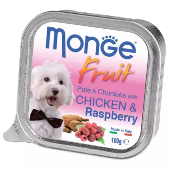Monge Fruit консервы для собак, нежный паштет из курицы с малиной, 100 г