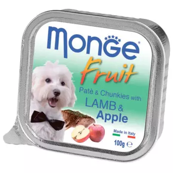 Monge Fruit консервы для собак, нежный паштет из ягненка с яблоком, 100 г
