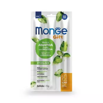 Monge Лакомство для стерилизованных кошек Мягкие палочки, утка, мелисса лекарственная и клюква, 3 шт. в упаковке