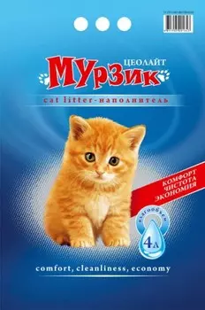 Мурзик Наполнитель для кошачьего туалета, цеолайт, впитывающий, 4 л