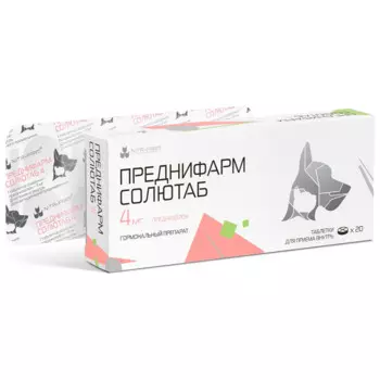 Nita-farm Преднифарм Солютаб Гормональный препарат для кошек и собак 4 мг, 20 табл