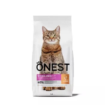 ONEST Sterilized Сухой корм для стерилизованных кошек и кастрированных котов, с курицей, 1,5 кг