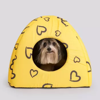 Pet hobby Дом-вигвам для кошек и собак мелких пород Сердечки, 40х40х39 см, желтый