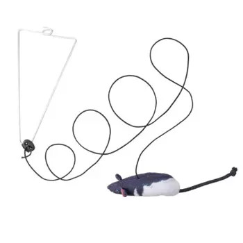 Pet hobby Игрушка для кошек Крыска с кошачьей мятой, валерианой и погремушкой на резинке с креплением на дверной проем, 12 см (без учета хвоста)