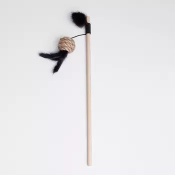 Pet hobby Игрушка-дразнилка из джута для кошек Шарик с хвостиками, размер игрушки 7,5х3х3 см, палкa 50 см, длина резинки 46 см