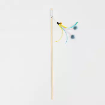 Pet hobby Игрушка-дразнилка меховые бубунчики с ленточками для кошек, палка 50 см, игрушка 13 см, резинка 46 см