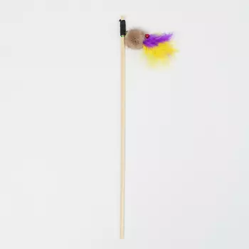 Pet hobby Игрушка-дразнилка помпон с перьями для кошек, палка 50 см, игрушка 10х4 см, длина 46 см