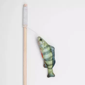 Pet Hobby Игрушка-дразнилка с кошачьей мятой, валерианой и погремушкой для кошек Окунь, 11х3,5х1,7 см, удочка 40 см