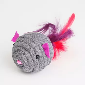 Pet hobby Игрушка с валерианой и гремелкой для кошек Мышь с перьями, 6 см