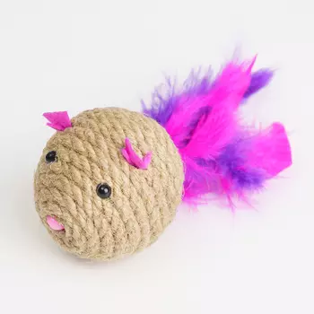 Pet hobby Игрушка с валерианой и гремелкой для кошек Мышь с перьями, 5,7 см