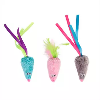 Pet Hobby Набор из 3-х мышек с пером и лентами для кошек, цветные