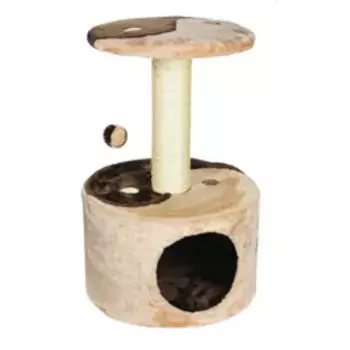 Petmax Дом-когтеточка для кошек FIONA круглый с лежаком, бежевый/коричневый, рис. Инь-Янь, 39х39х61 см