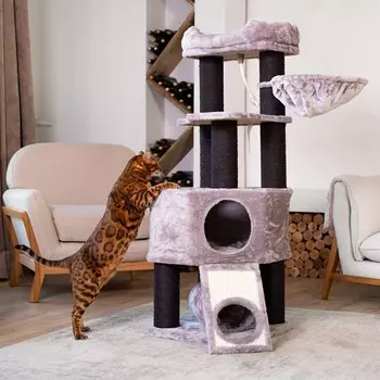 Petmax Дом-когтеточка для кошек с гамаком и лежанкой 49х49х139 см