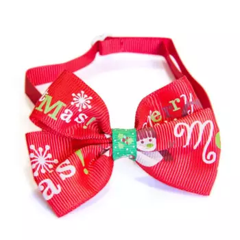 Petmax Галстук-бант для собак и кошек Новогодний снеговик, 8х5,5 см, красный