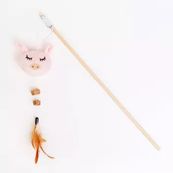 Petmax Игрушка для кошек Дразнилка Свинка с мататаби, 7х8х4 см, длина палки 40 см, длина резинки 63 см