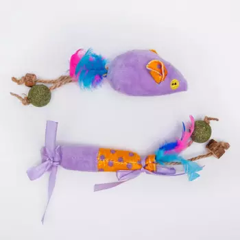 Petmax Игрушка для кошек Мышка и Конфета, мышка 15х4х4 см, конфета 16,5х2х2 см