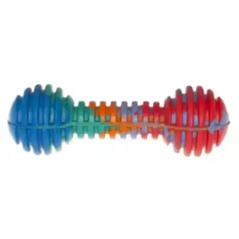 Petmax Игрушка для собак Гантель рифленая резиновая разноцветная 15 см